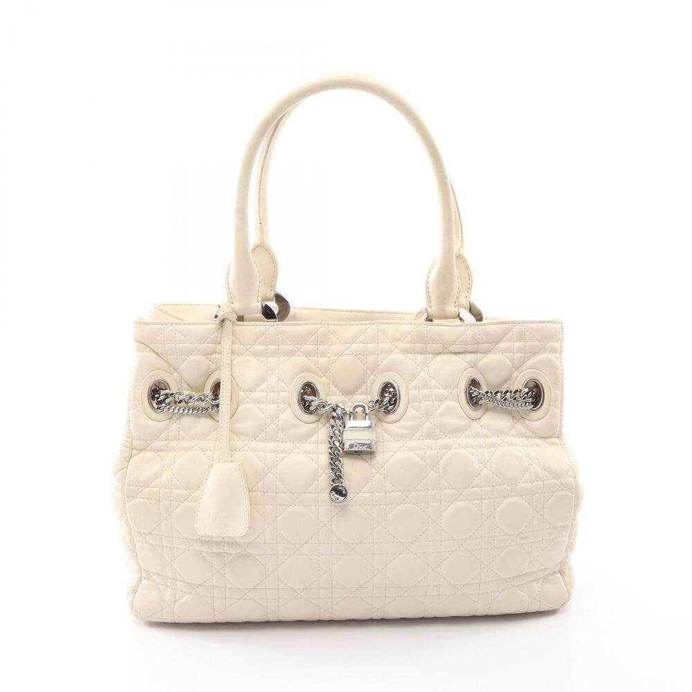 Christian Dior LADY Cannage Tote Bag Leather White
